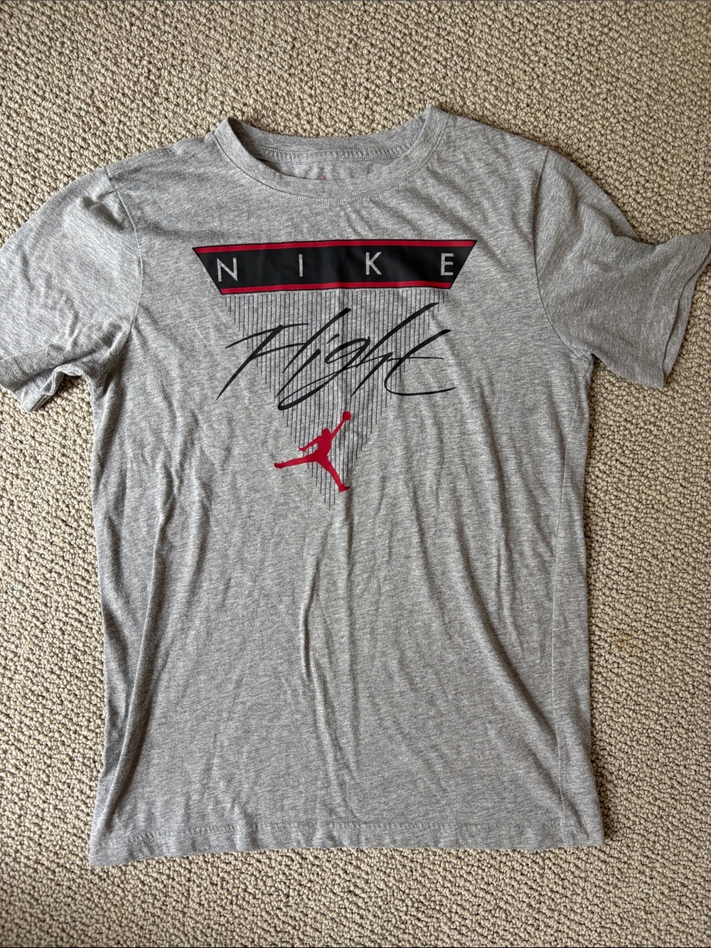 Nike Gray 'Flight' Graphic Short Sleeve Tee with Red Jumpman